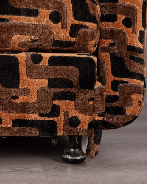Vintage-Dreisitzer-Sofa aus den 70er Jahren, mehrfarbiger Samtbezug, italienisches Design