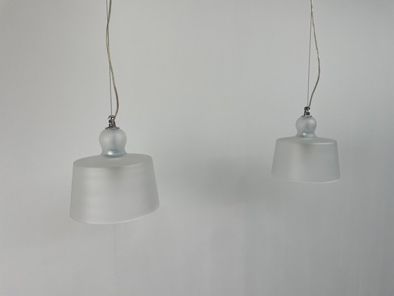 2 x Acquatinta Murano Glazen Hanglampen (Satijnen Afwerking) – Michele De Lucchi, Murano Glass (photo 8 of 14)