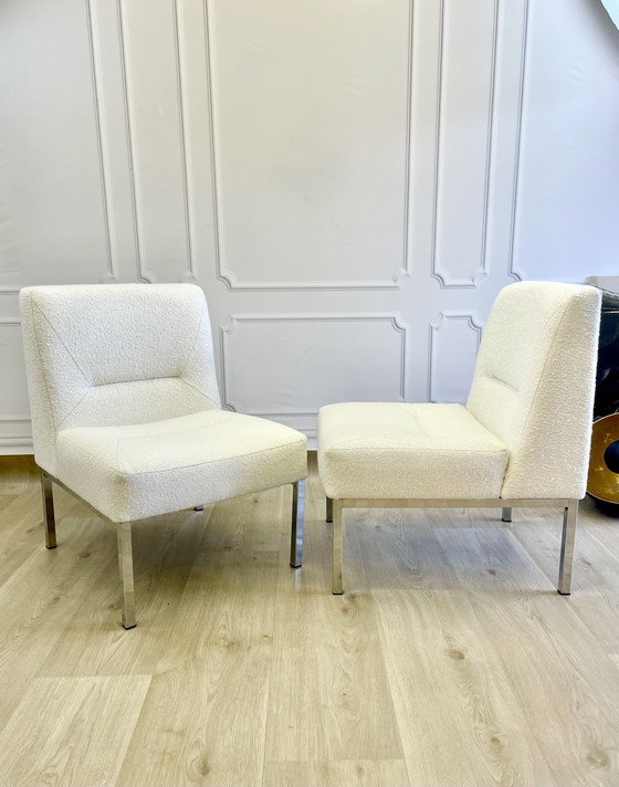 Image 1 of Coppia di poltrone lounge vintage in bouclé bianco – design anni '70