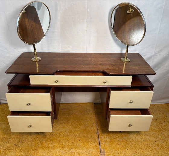 Image 1 of Mid-Century Retro Vintage Teak Dressing Table by G Plan – “White China” Librenza Range 1950  Golden Maker’s Mark • Italian Desig