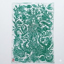 Nature Goddess Art Linocut Print, Blue Goddess Art, Boho Nature Art Print, Ocean Woman Wall Decor A3
