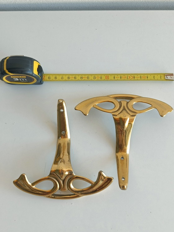 Image 1 of Pair of Mid-Century Modern Solid Brass Wall Coat Hooks – Sculptural Italian Design, 1950s–1960s