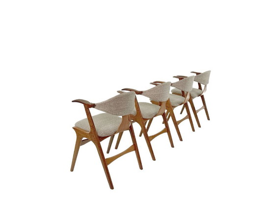 Image 1 of Set of 4 vintage cow horn chairs – Louis van Teeffelen, De Ploeg fabric