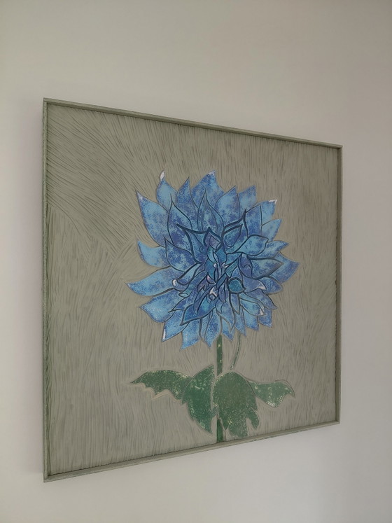 THE STRONG BLUE DAHLIA – Paintings & Drawings, Wood, Other (photo 2 of 6)