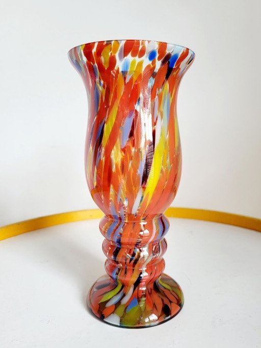 Art deco spatter glass vase, Bohemian probably Kralik, Czech Republic.