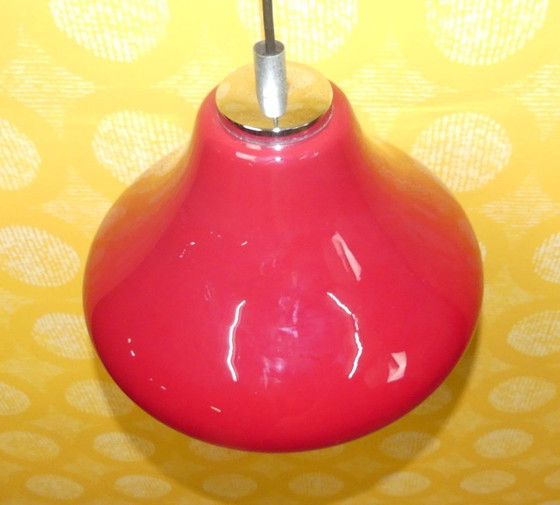 Image 1 of Ceiling lamp vintage space age 70s dark red flashed glass lamp