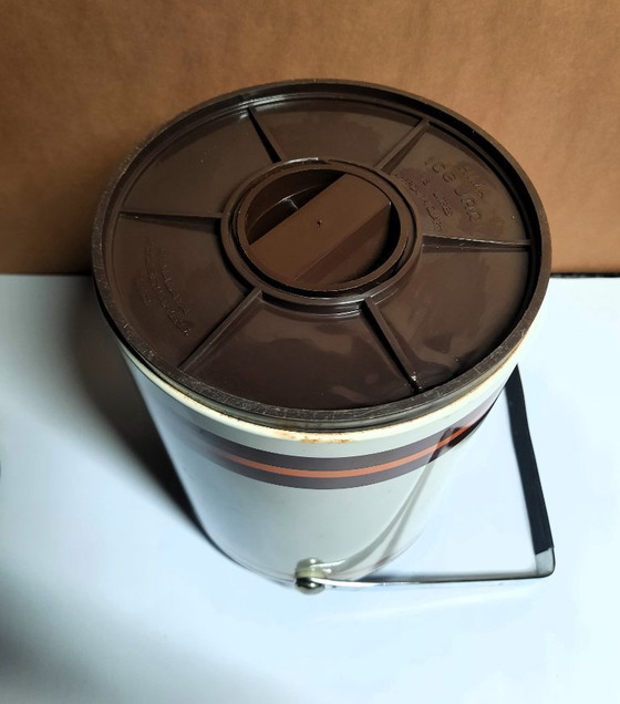 Image 1 of Vintage 1970s Himalaya Ice Jar – Retro Orange Stripes Ice Bucket with Tongs – Mid-Century Bar Essential