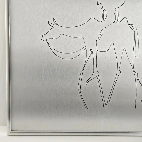 Image 1 of Vintage brushed steel picture, 1970s, Don Quixote, 70s Space Age, 1970s