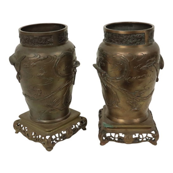 Image 1 of Pair of Japanese Bronze Vases
