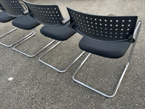 4x Vitra Visavis 2 Esszimmerstühle, Konferenzstühle – Chrome, Textile, Vintage (photo 5 of 14)