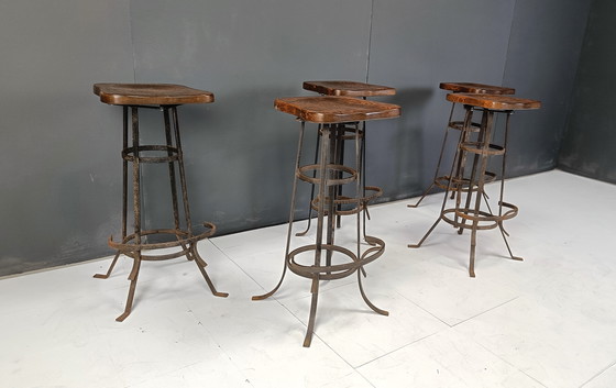 Image 1 of Vintage Brutalist Bar Stools, Set of 5 - 1970s