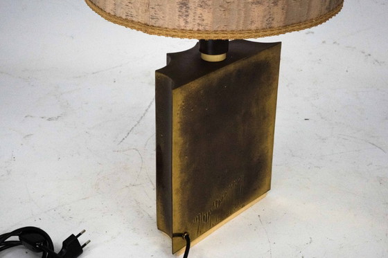 Image 1 of Vintage Brass Table Lamp with Fabric Shade – Original Patina. Italy 1970s