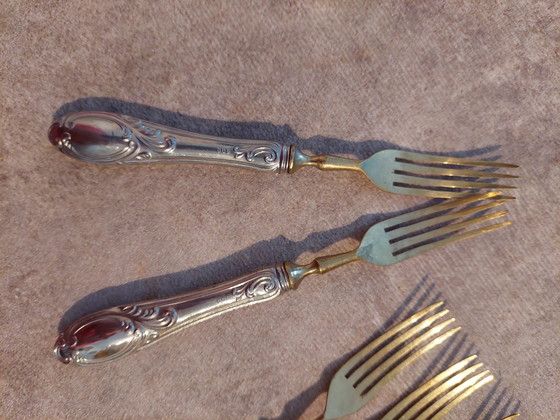 Image 1 of Set van 6 zilveren dessertvorkjes (800 euro)