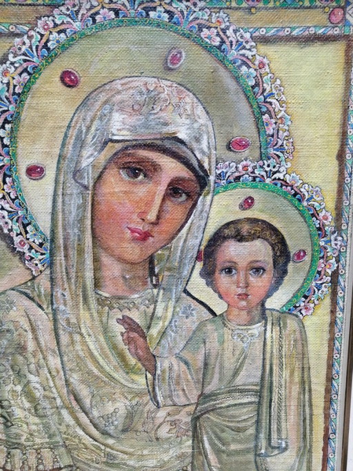 Maria en Jesus Icoon Grieks Olieverf op Doek 40 x 50 cm