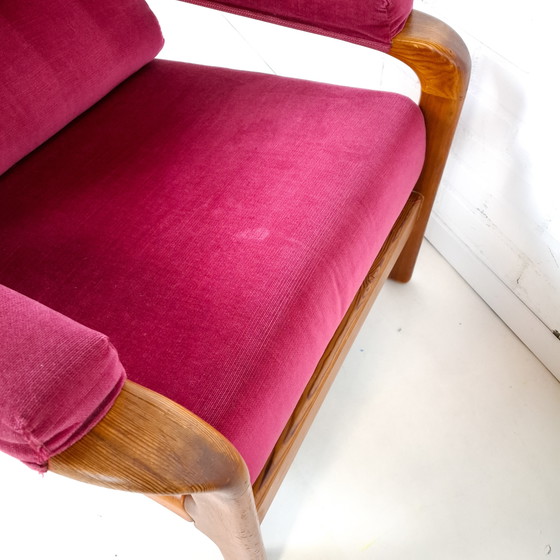 Image 1 of 2 poltrone vintage di design danese anni '70 in legno e velluto rosa