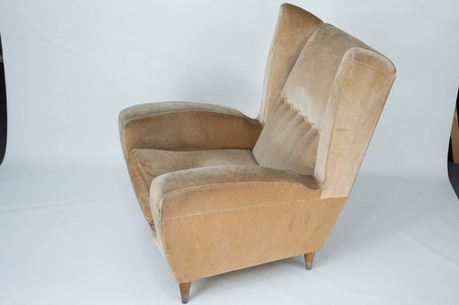 Mid-Century attributed Melchiorre Bega single Armchair in velvet. Italy 1950s