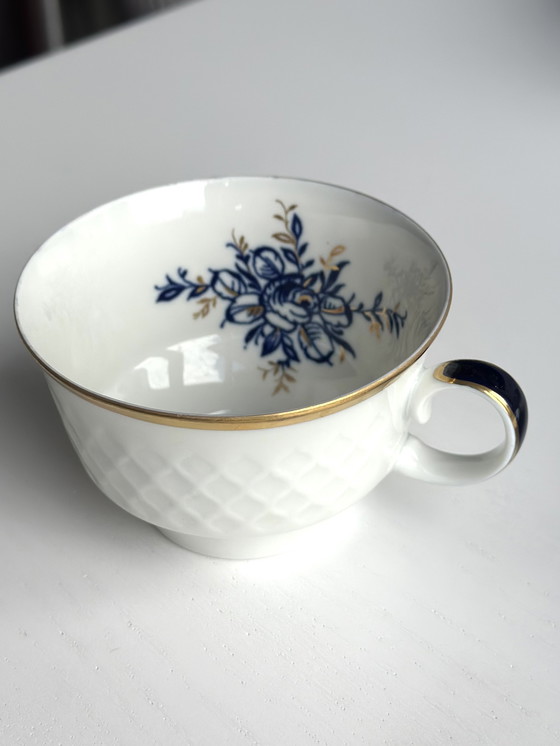 Image 1 of Fine China - Servizio in porcellana della RDT, 22 pezzi | Blu e oro, pareti sottili