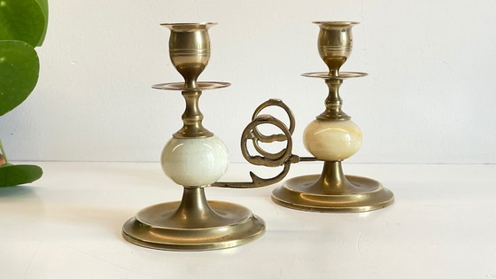 Image 1 of Candelieri vintage in onice, marmo e ottone