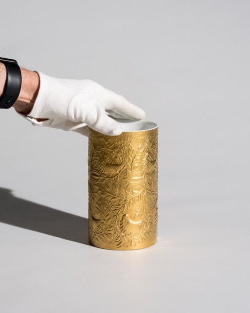 Rosenthal Studio-Line Zauberflöte Porcelain Vase Bjørn Wiinblad Sculptural Gold