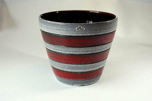 Großer Keramik Blumentopf Fat-Lava-style in grau/rot - Vintage