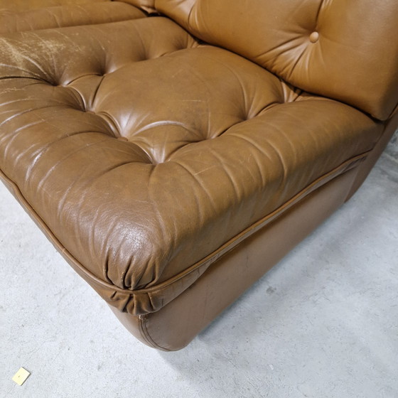 Image 1 of Elementen bank 2 fauteuils jaren 60 leren tweezitsbank 