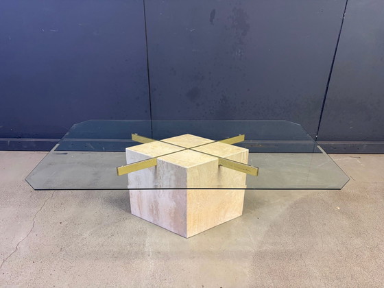 Travertine and brass coffee table by Artedi, 1980s – Glass, Vintage (photo 10 of 10)