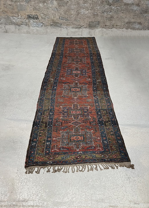 Zeldzaam stuk, verzamelaar, oud passagetapijt, loper tapijt, Perzië Iran Tabriz Heriz Karadja 450X105 Cm