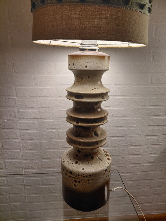 Walter Gerhards XL vloerlamp, jaren 70, Vloerlampen, Keramiek, Textiel, Bruin (foto 3 van 6)