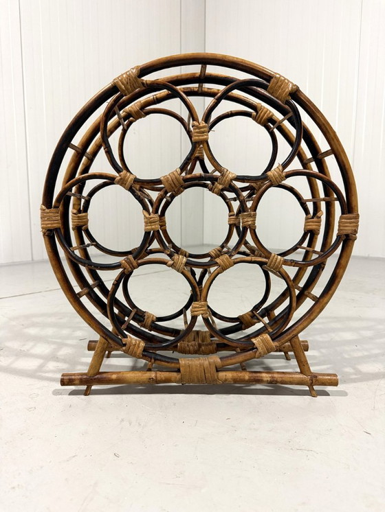 Image 1 of Rond rotan wijnrek flessenrek 1970's