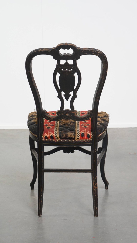 Image 1 of Antiek Frans Napoleon 3 stoeltje ingelegd met parelmoer