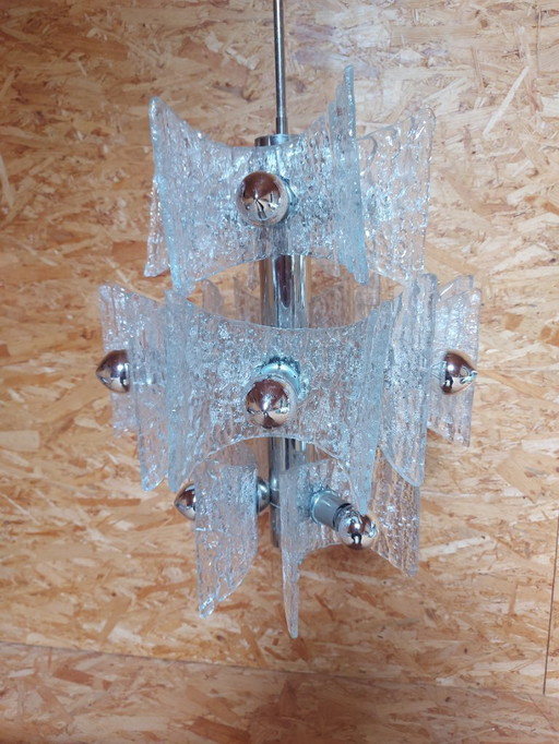 Vintage Kalmar Design Eisglass Lampe Deckenlampe Glas Chrom