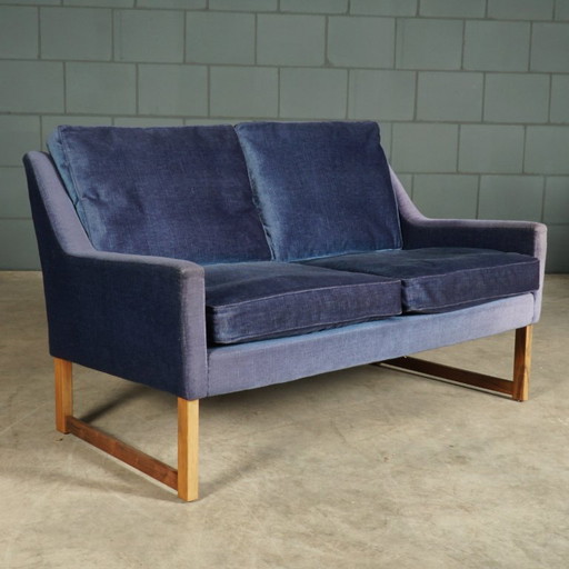 Vintage Zweisitzer-Sofa – Blauer Samt – JAB Anstoetz – 1970er Jahre – 2 zitsbanken, Wood, Velvet