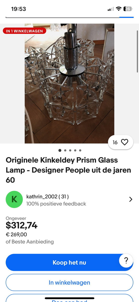 Image 1 of Kinkeldey Prisma glas lamp jaren 60, 18 prisma's