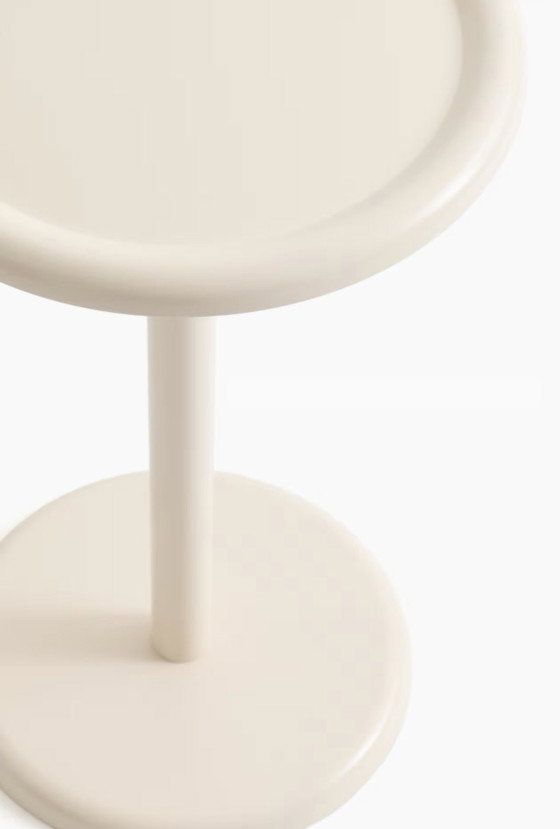 Round Light Beige Metal Side Table, Vintage Style (photo 4 of 5)