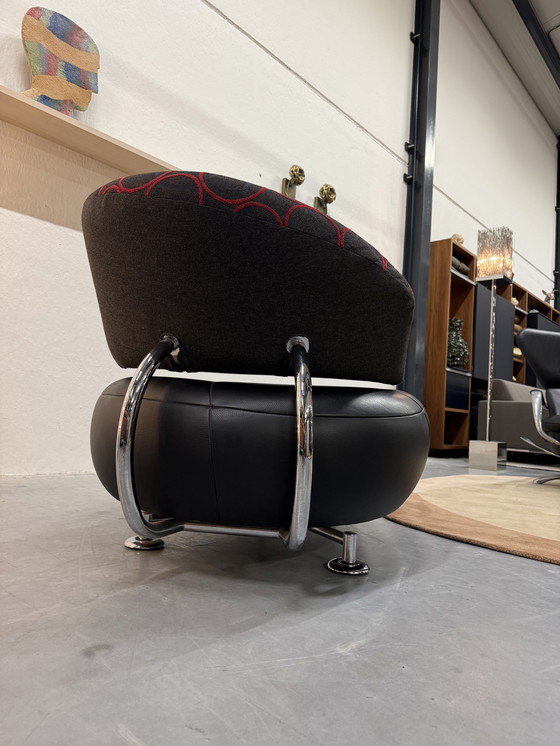 Image 1 of Leolux Kikko Chaise Longue zwart leer stof 