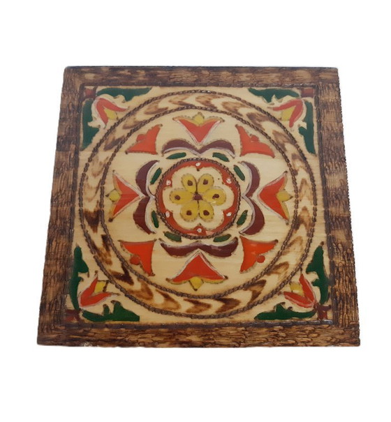 Image 1 of boîte en bois vintage pyrogravée