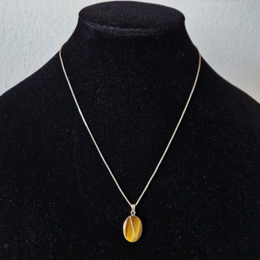 Silberner Anhänger mit Tigerauge und passender Halskette