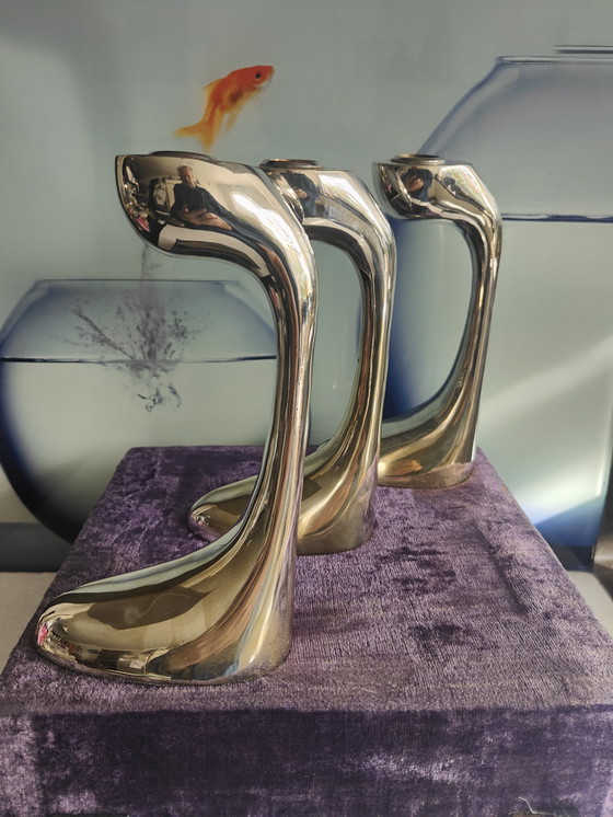 Image 1 of Satz von 3 Stücken in Box De Vecchi Petalo Style Versilberte Kerzenständer