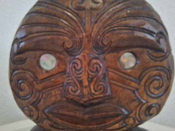 Unique Hand-Carved Māori Tekoteko Sculpture, Signed by Ropata (, Wood, Other, Brown (photo 3 of 13)