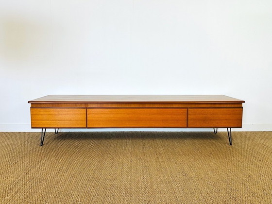 Image 1 of Low Scandinavian teak sideboard with hairpin legs, 1960