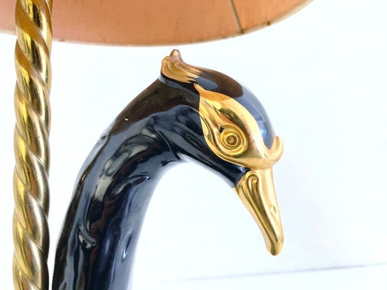 Image 1 of Lámpara de mesa de cerámica esculpida con forma de cisne de Ceramiche Zanotto, Bassano.