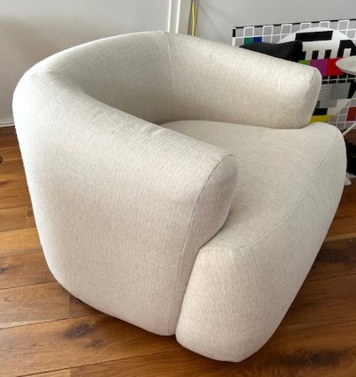Fauteuil écru-blanc en tissu tissé éventuellement bio avec canapé et coussins