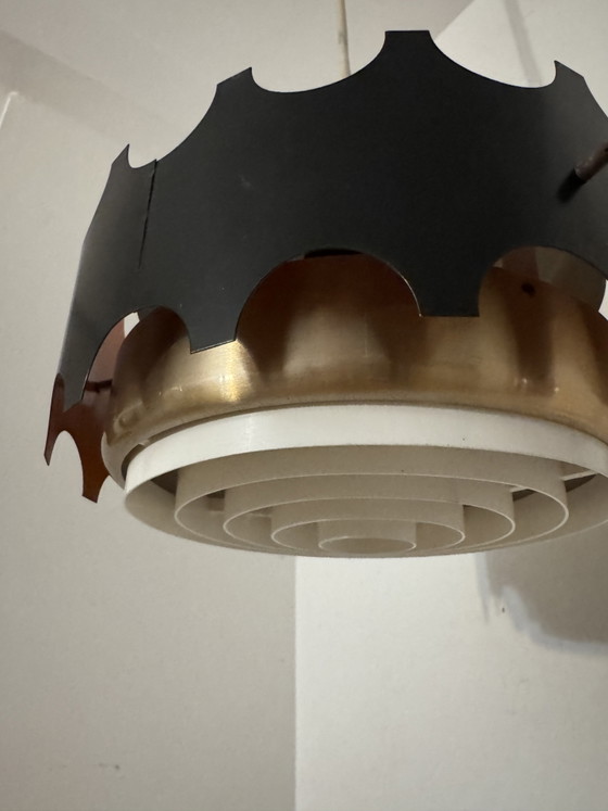 Image 1 of Hanglamp in zwart en koperkleurig design uit de jaren 60