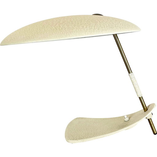 Vintage Bauhaus beige metal and brass desk lamp, Austria 1950s