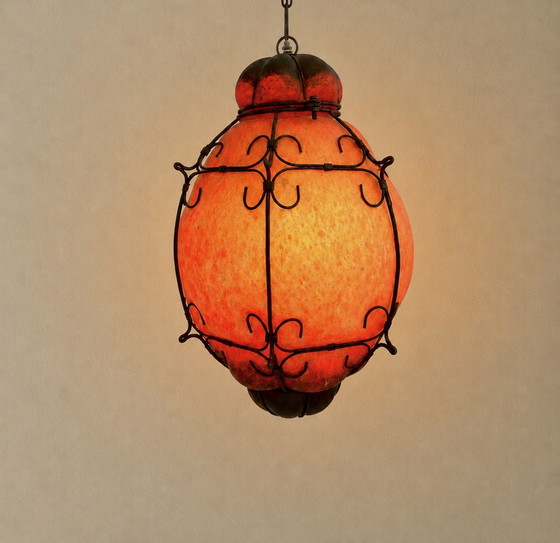 Grote vintage Murano kooilantaarn - Rood Graniglia glas - Seguso stijl, jaren 1950 - 50 cm – Hanglampen (photo 4 of 7)