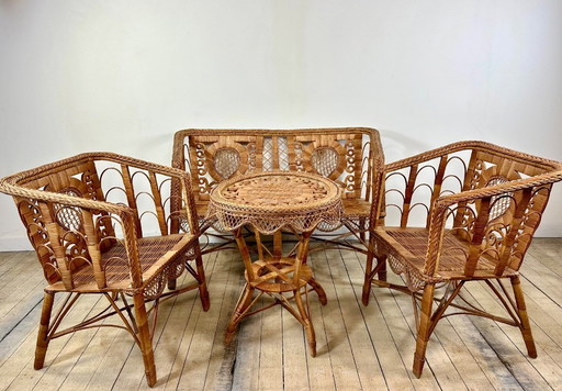 Set da soggiorno in rattan in stile vittoriano degli anni '20