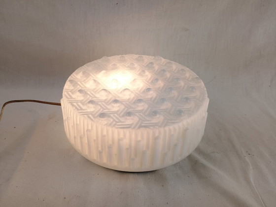 Image 1 of Vintage Glashütte Limburg 1960s Pressed Glass Ceiling Light - Textured Clear Glass Flush Mount Wall Sconce German Mid-Century