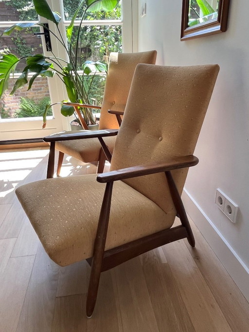 Set van 2 Vintage Pastoe Fauteuils - Gele Stof & Hout