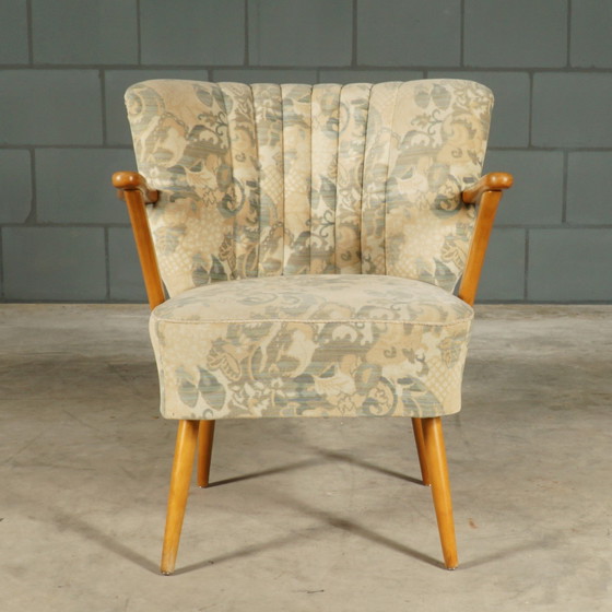Image 1 of Vintage cocktail chair - velour - wooden armrests - 1960s