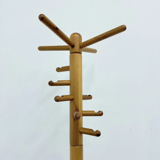 Perchero de madera de pino macizo Mid-century, años 70